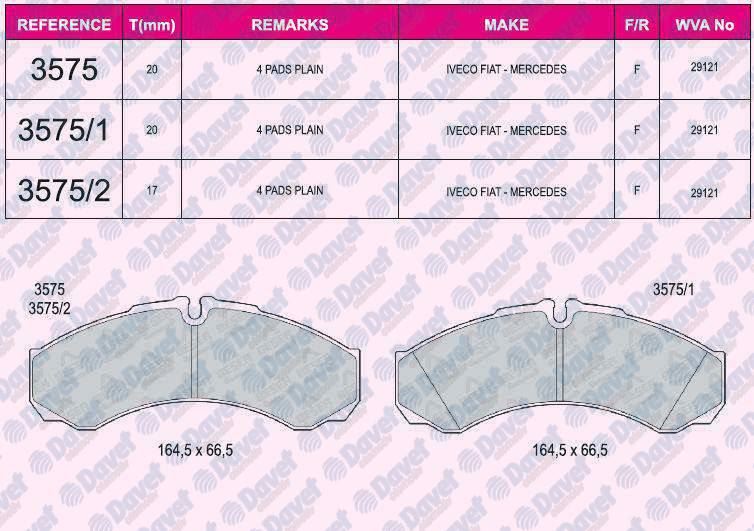 FERBE 23800 Fren Balatasi On/Arka Fissiz Wva 29121 (20.00mm) Iveco Daily 30 2.4d 2.5d 97-> Daily 40c13 06->